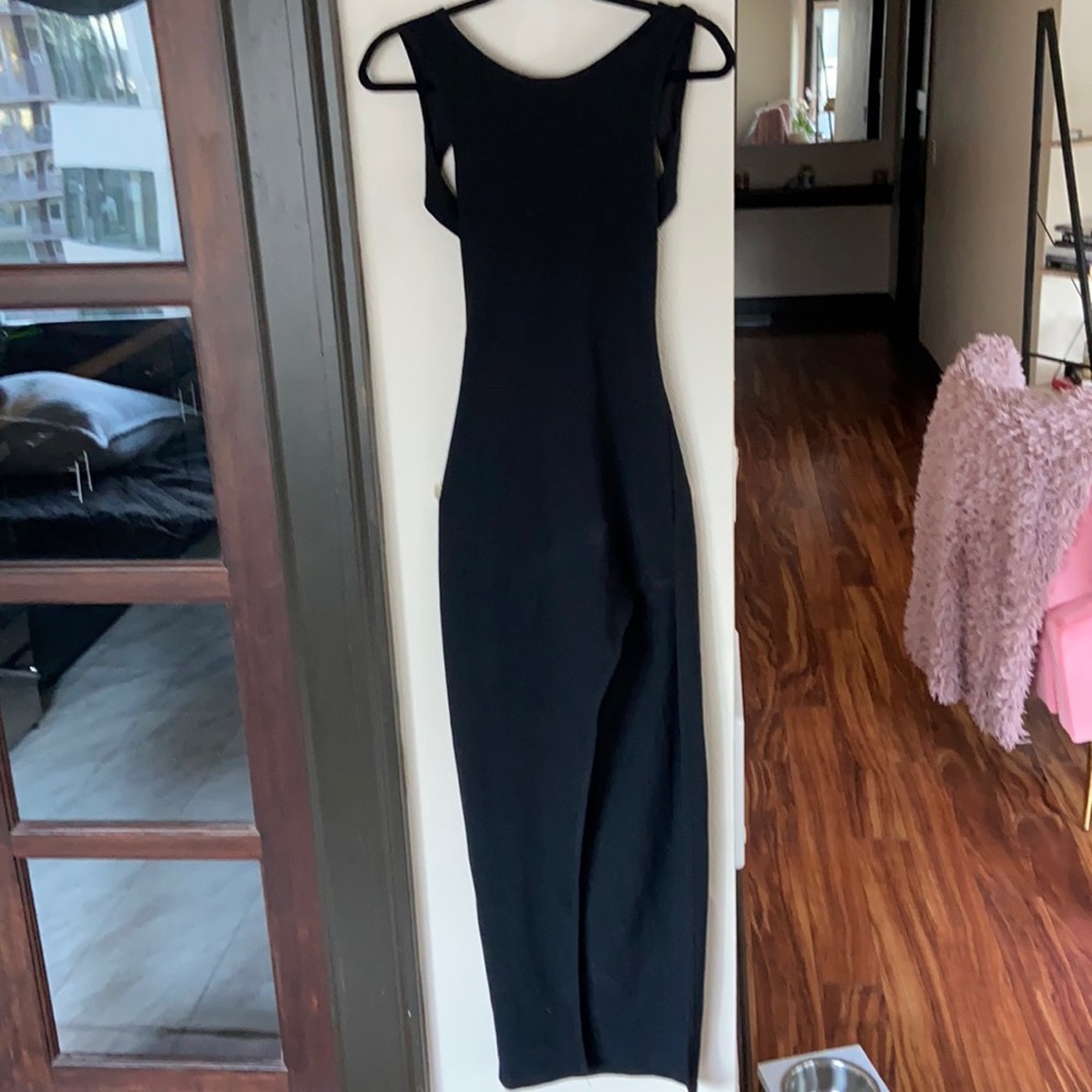 Black tie cross back maxi black dress